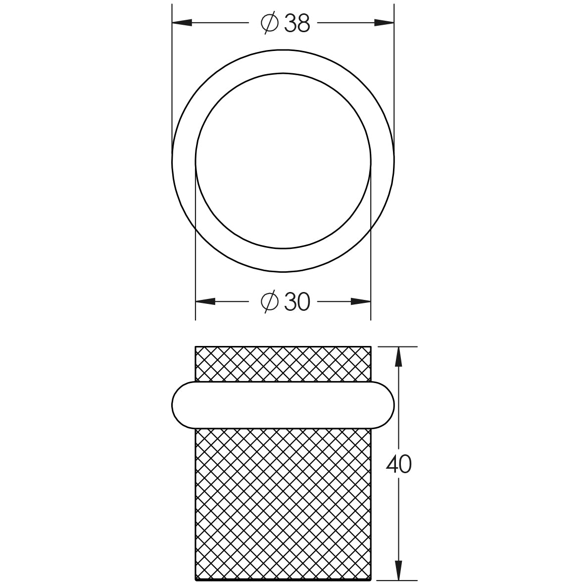 Technical drawing of of Burlington - Knurled Floor Mounted Doorstops 40mm Dia Antique Brass Sku. BUR964AB
