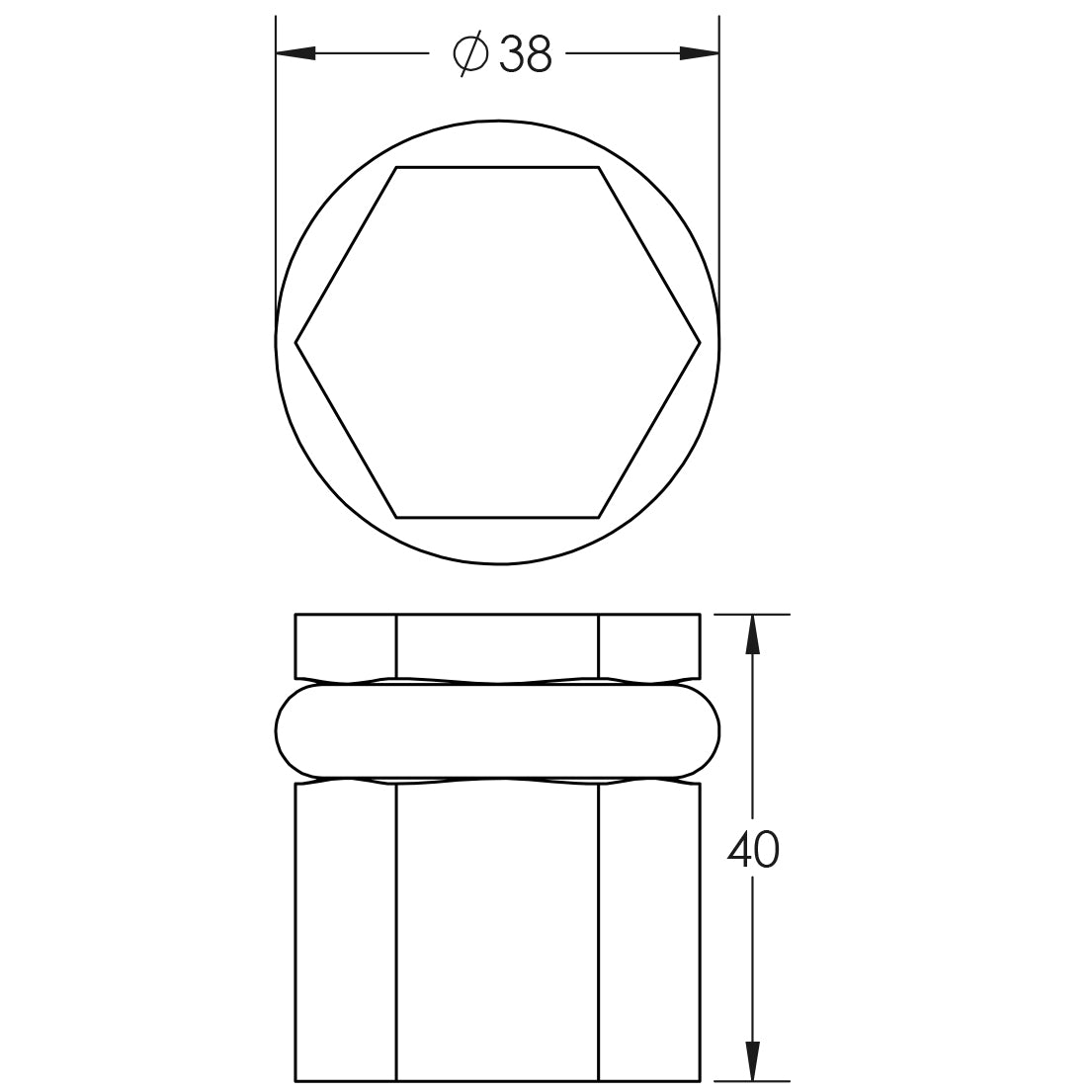 Technical drawing of of Burlington - Hexagonal Floor Mounted Doorstops Polished Nickel Sku. BUR965PN