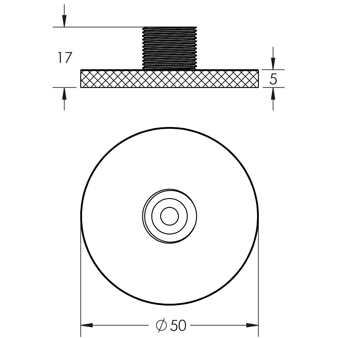 Technical drawing of of Burlington - Knurled Bases to Suit Wall Mounted Doorstops 50mm Dia Antique Brass Sku. BUR969AB