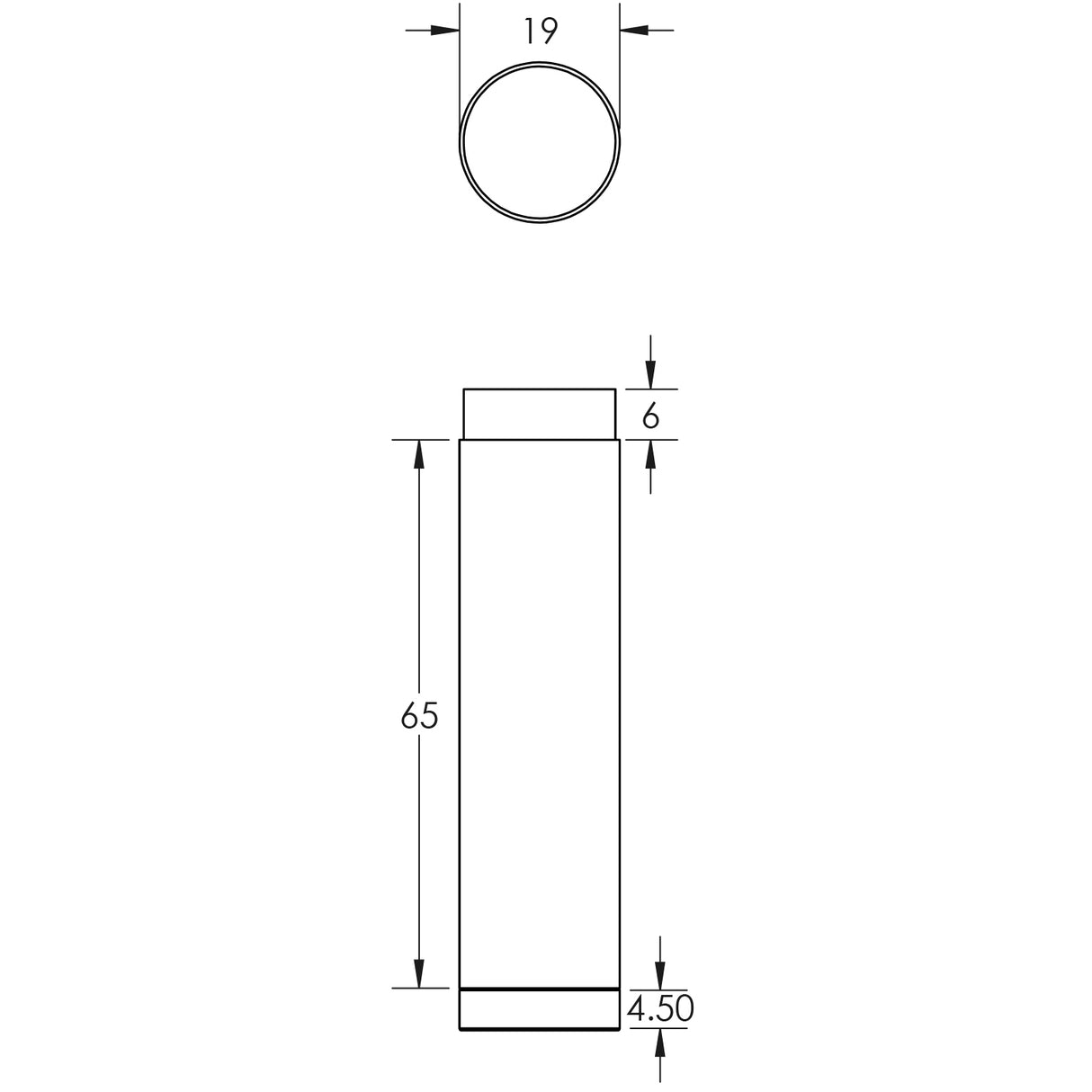 Technical drawing of of Burlington - Plain Wall Mounted Door Stops No Rose Black Sku. BUR970MB