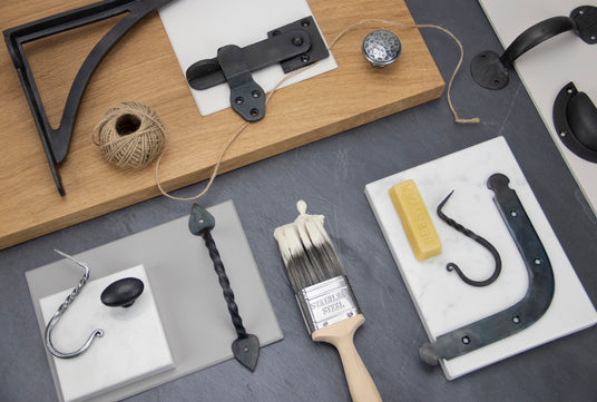Image showing a range of From The Anvil products in Beeswax. Available to order from Trade Door Handles in Kendal