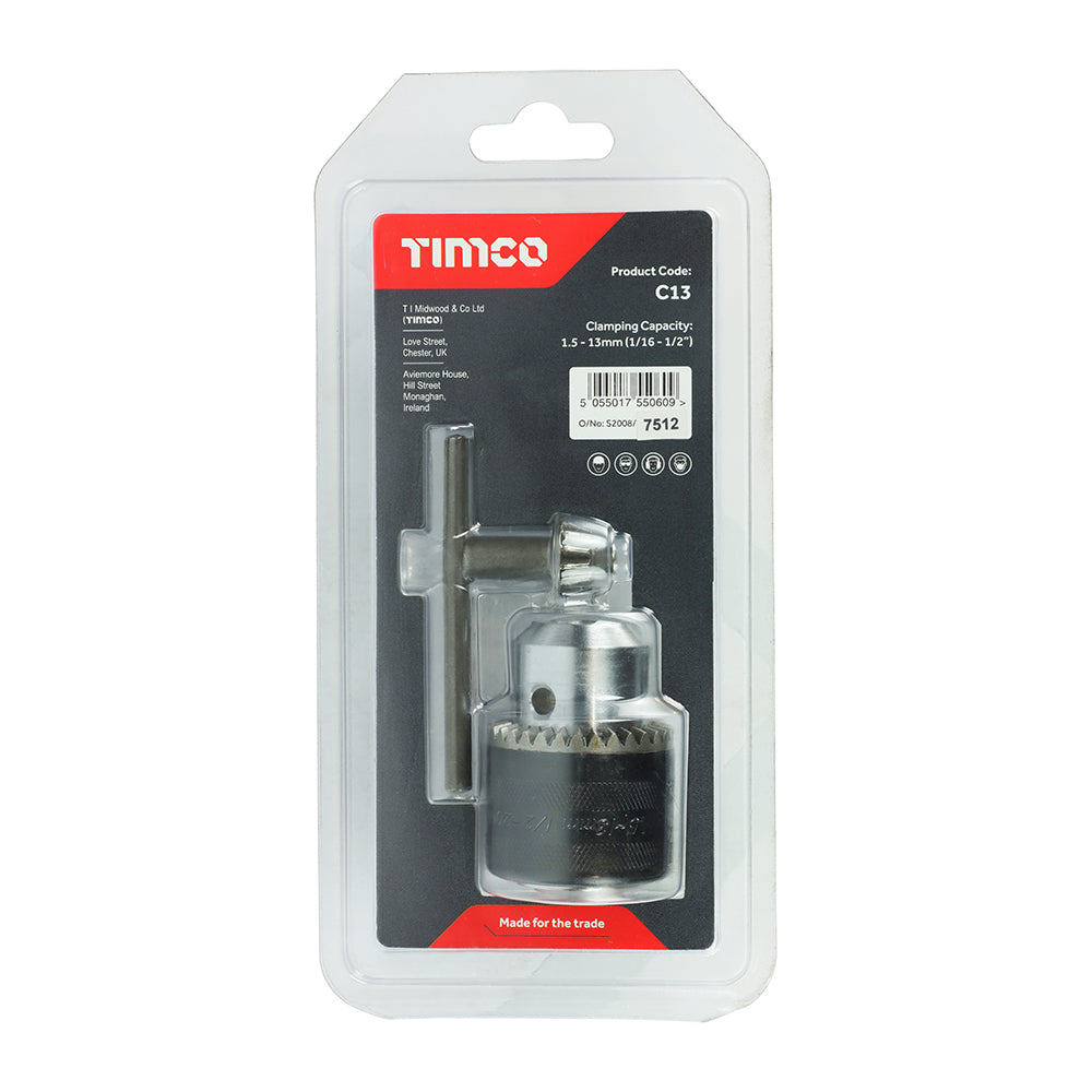 This is an image of Timco - 1/2" Chuck & Key Set 1/2" (1 Each Blister Pack) C13