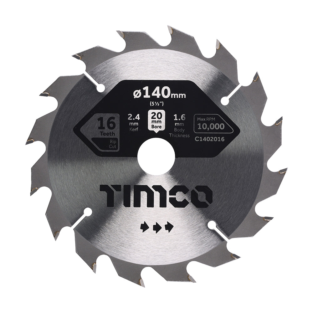 This is an image of Timco - Circular Saw Blade - General Purpose - Coarse/Medium 140 x 20 x 16T (1 Each Clamshell) C1402016