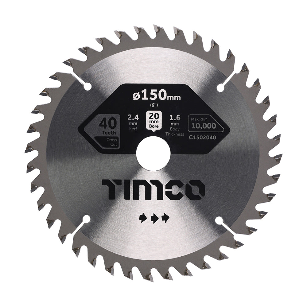 This is an image of Timco - Circular Saw Blade - Trimming/Crosscut - Medium/Fine 150 x 20 x 40T (1 Each Clamshell) C1502040