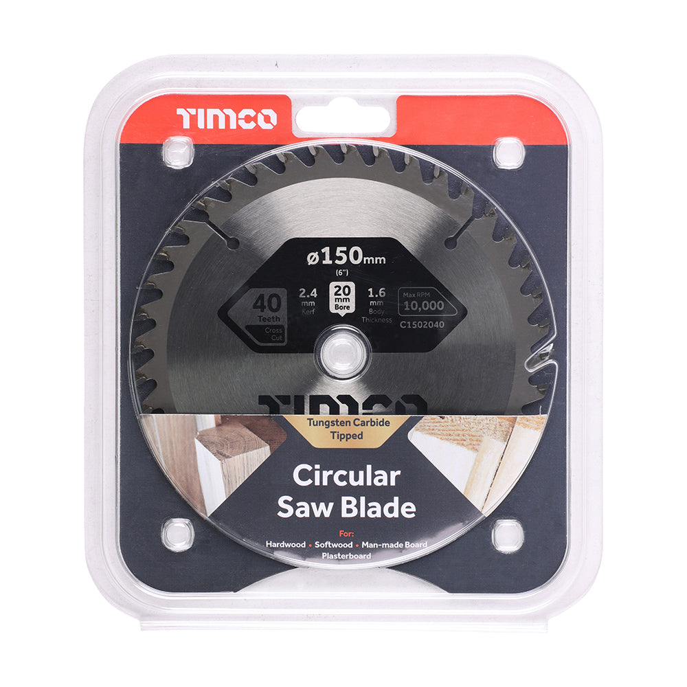 This is an image of Timco - Circular Saw Blade - Trimming/Crosscut - Medium/Fine 150 x 20 x 40T (1 Each Clamshell) C1502040