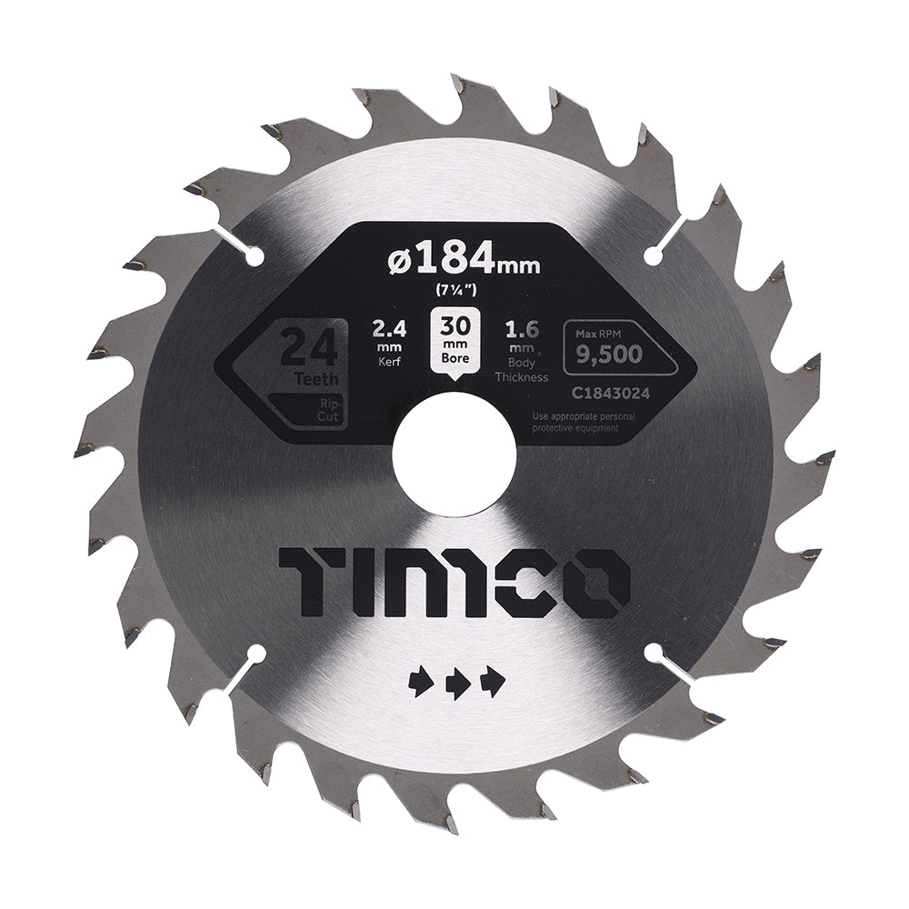 This is an image of Timco - Circular Saw Blade - General Purpose - Coarse/Medium 184 x 30 x 24T (1 Each Clamshell) C1843024