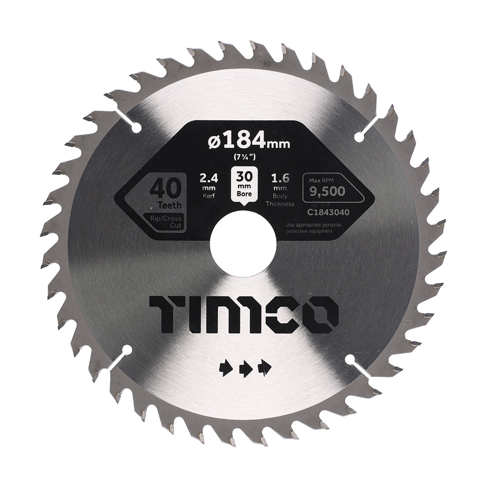This is an image of Timco - Circular Saw Blade - Trimming/Crosscut - Medium/Fine 184 x 30 x 40T (1 Each Clamshell) C1843040