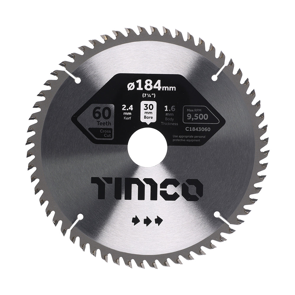 This is an image of Timco - Circular Saw Blade - Fine Trim/Finishing - Extra Fine 184 x 30 x 60T (1 Each Clamshell) C1843060