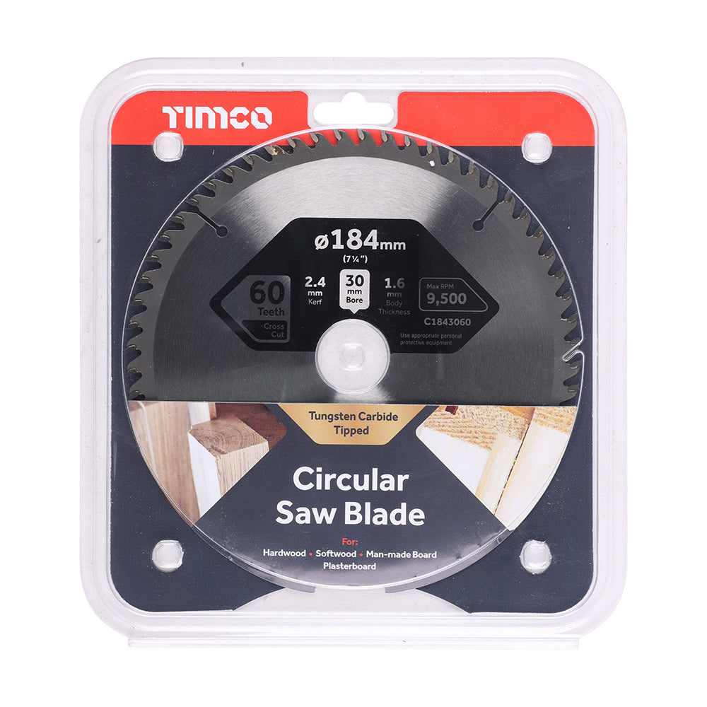 This is an image of Timco - Circular Saw Blade - Fine Trim/Finishing - Extra Fine 184 x 30 x 60T (1 Each Clamshell) C1843060