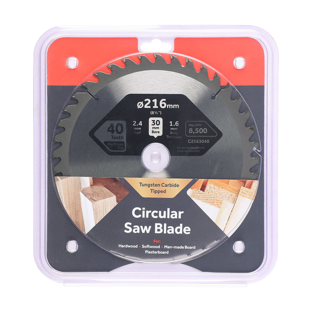 This is an image of Timco - Circular Saw Blade - Trimming/Crosscut - Medium/Fine 216 x 30 x 40T (1 Each Clamshell) C2163040