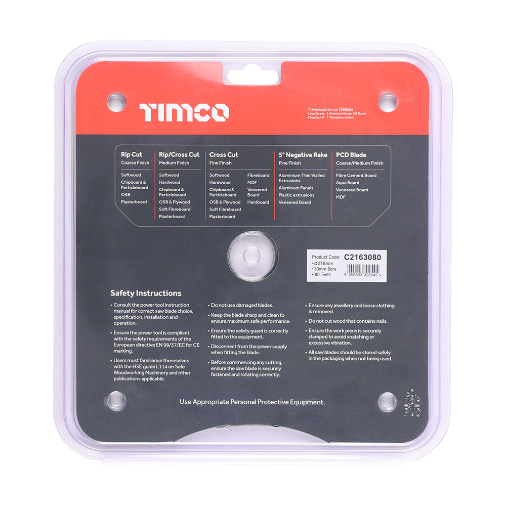 This is an image of Timco - Circular Saw Blade - Fine Trim/Finishing - Extra Fine 216 x 30 x 80T (1 Each Clamshell) C2163080