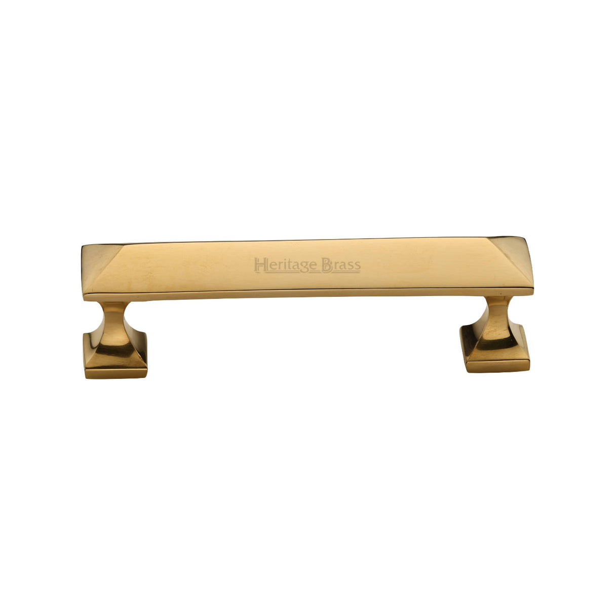 High quality image of Heritage Brass Cabinet Pull Pyramid Design 96mm CTC Unlacquered Brass Finish | Sku. C2232-ULB | available from Trade Door Handles.