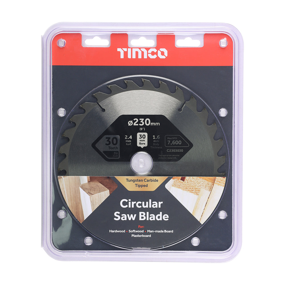 This is an image of Timco - Circular Saw Blade - General Purpose - Coarse/Medium 230 x 30 x 30T (1 Each Clamshell) C2303030