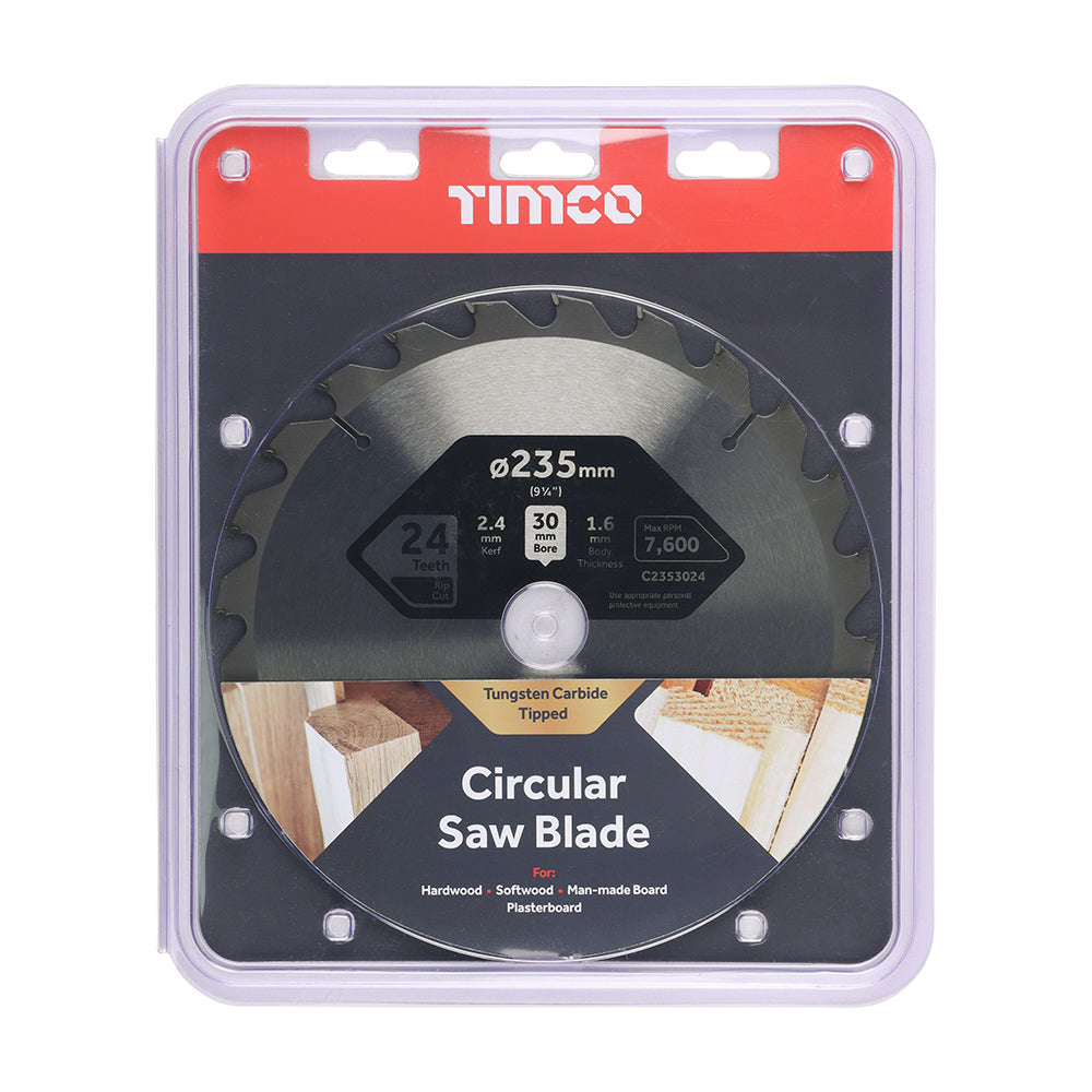 This is an image of Timco - Circular Saw Blade - General Purpose - Coarse/Medium 235 x 30 x 24T (1 Each Clamshell) C2353024