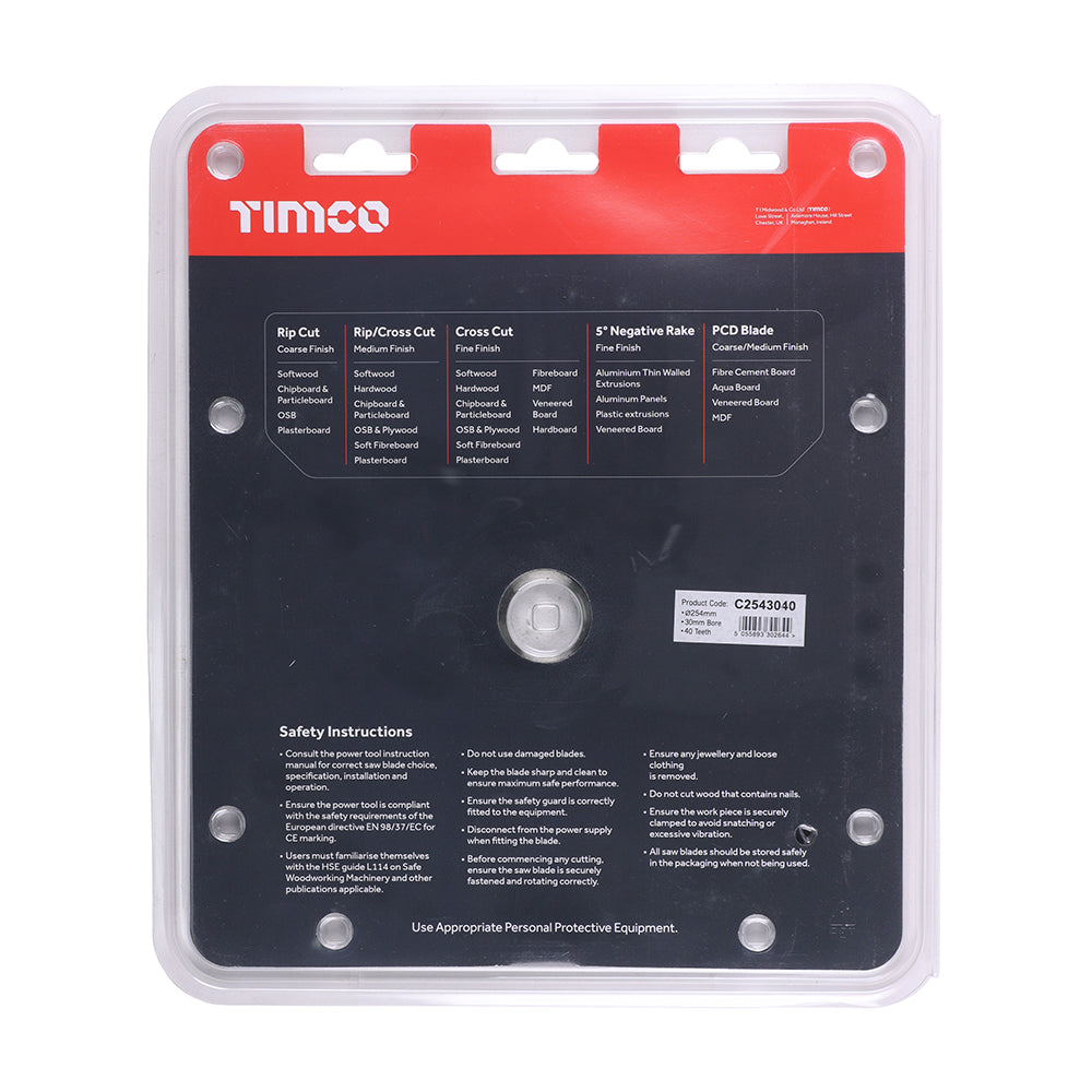 This is an image of Timco - Circular Saw Blade - Combination - Medium 254 x 30 x 40T (1 Each Clamshell) C2543040