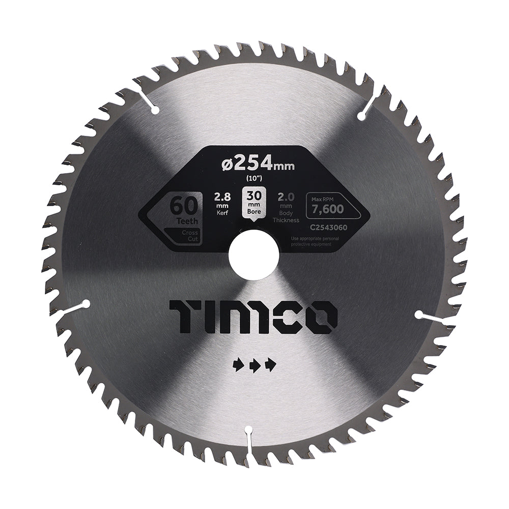 This is an image of Timco - Circular Saw Blade - Trimming/Crosscut - Medium/Fine 254 x 30 x 60T (1 Each Clamshell) C2543060