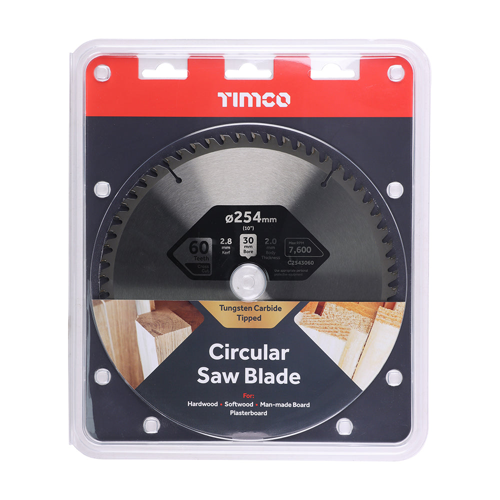 This is an image of Timco - Circular Saw Blade - Trimming/Crosscut - Medium/Fine 254 x 30 x 60T (1 Each Clamshell) C2543060