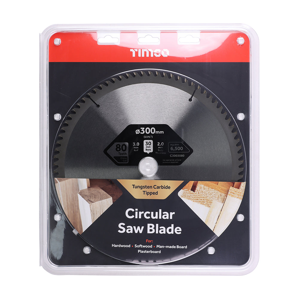 This is an image of Timco - Circular Saw Blade - Trimming/Crosscut - Medium/Fine 300 x 30 x 80T (1 Each Clamshell) C3003080