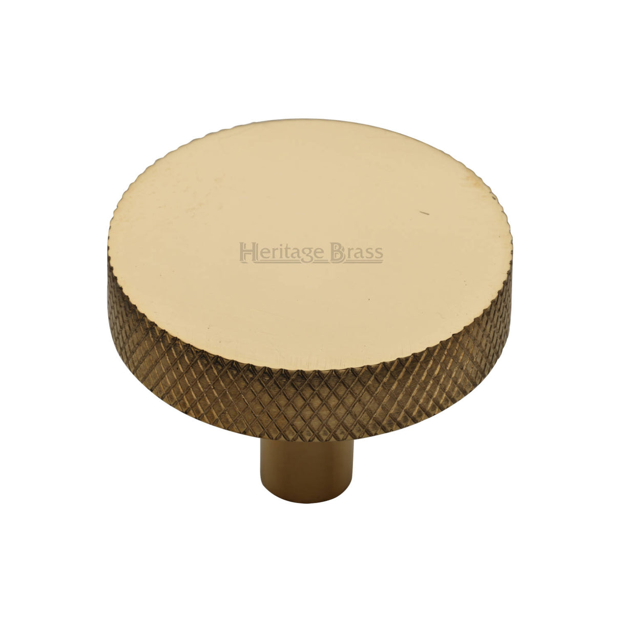 High quality image of Heritage Brass Cabinet Knob Knurled Disc Design 38mm Unlacquered Brass finish | Sku. C3950 32-ULB | available from Trade Door Handles.