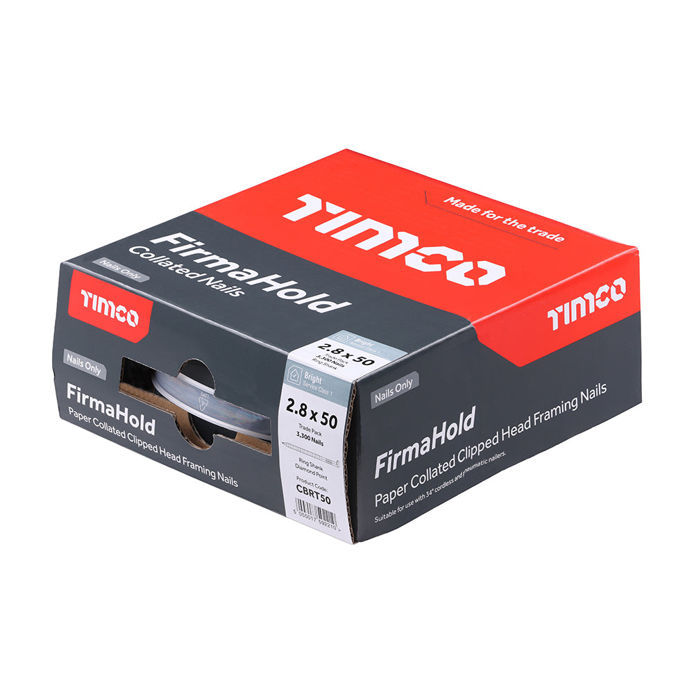This is an image of Timco - FirmaHold Collated Clipped Head Nails - Trade Pack - Ring Shank - Bright 2.8 x 50mm (3300 PCS Box) CBRT50