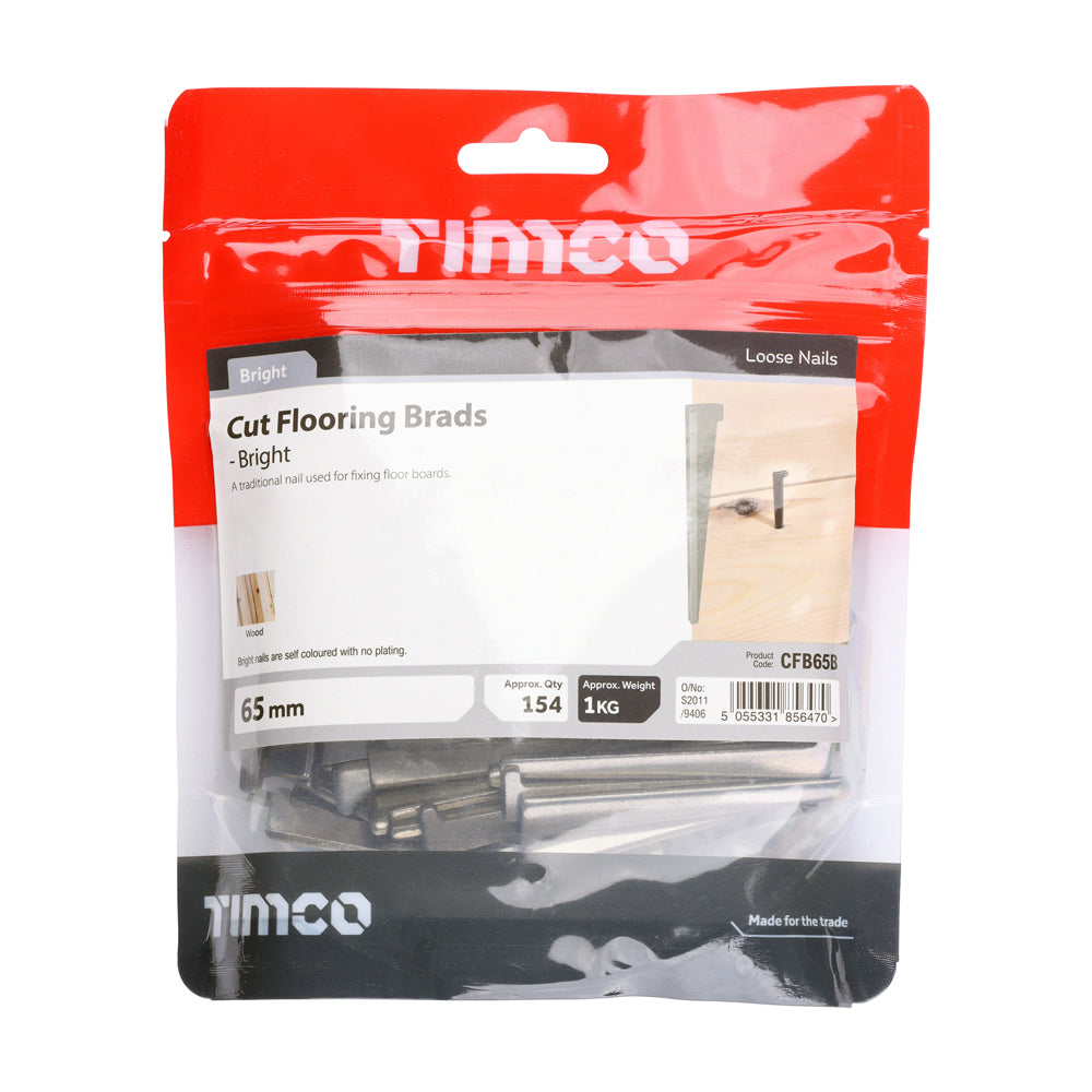 This is an image of Timco - Cut Flooring Brads - Bright 65mm (1 Kg TIMbag) CFB65B