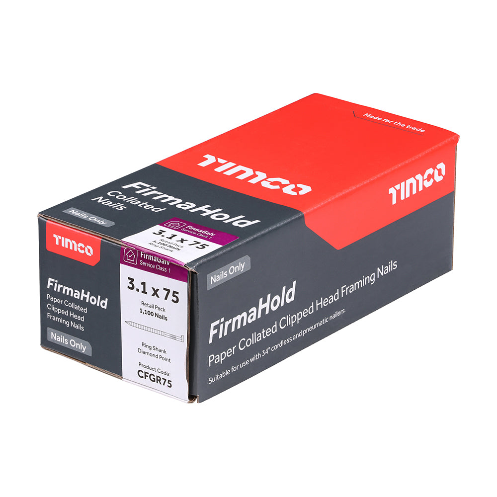 This is an image of Timco - FirmaHold Collated Clipped Head Nails - Retail Pack - Ring Shank - FirmaGalv 3.1 x 75mm (1100 PCS Box) CFGR75