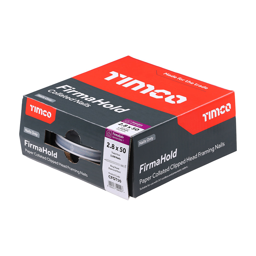 This is an image of Timco - FirmaHold Collated Clipped Head Nails - Trade Pack - Ring Shank - FirmaGalv 2.8 x 50mm (3300 PCS Box) CFGT50