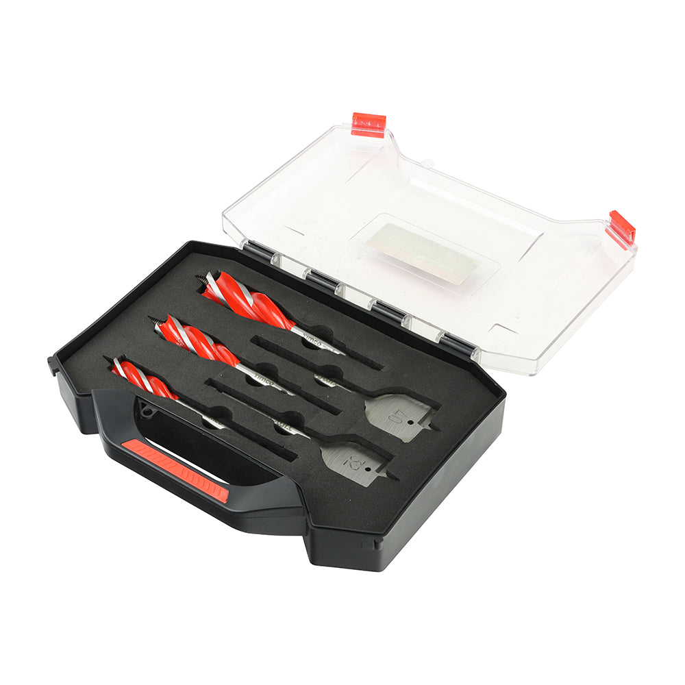This is an image of Timco - Carpenter's Speed Auger & Flat Wood Bit Kit 5pcs (5 Pieces Case) CKIT