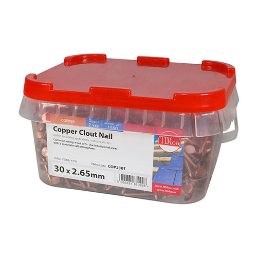 This is an image of Timco - Clout Nails - Copper 30 x 2.65mm (2.5 Kg TIMtub) COP230T