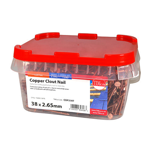 This is an image of Timco - Clout Nails - Copper 38 x 2.65mm (2.5 Kg TIMtub) COP238T