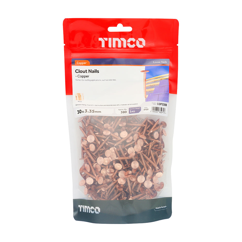 This is an image of Timco - Clout Nails - Copper 30 x 3.35mm (1 Kg TIMbag) COP330B