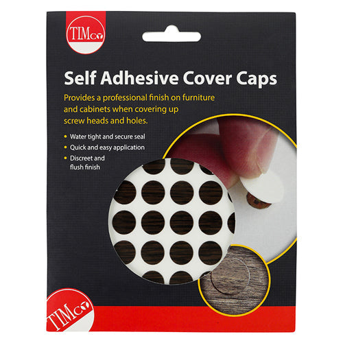 This is an image of Timco - Self-Adhesive Cover Caps - African Hardwood 13mm - (112 PCS Pack) COVERAH13