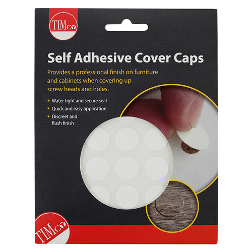 This is an image of Timco - Self-Adhesive Cover Caps - White Matt 18mm - (105 PCS Pack) COVERWM18