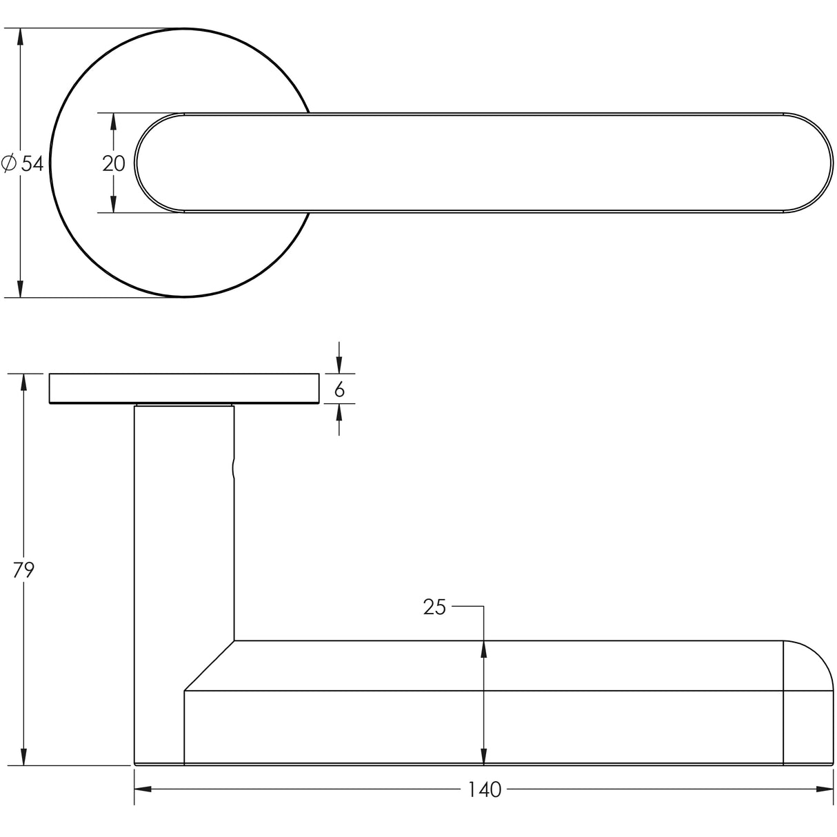 Technical drawing of of CRES - CR-101 Satin Stainless Steel Sprung Round Rose Door Handle Sku. CR-101A1SSS