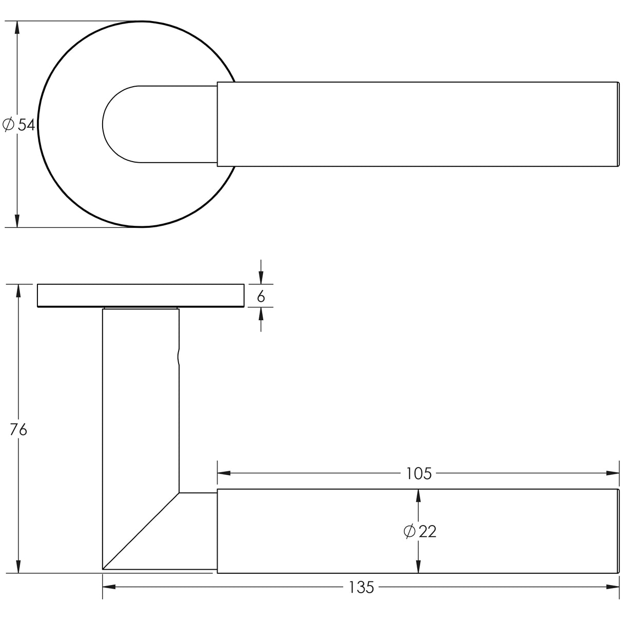 Technical drawing of of CRES - CR-102 Satin Brass Unsprung Round Rose Door Handle Sku. CR-102A2SB