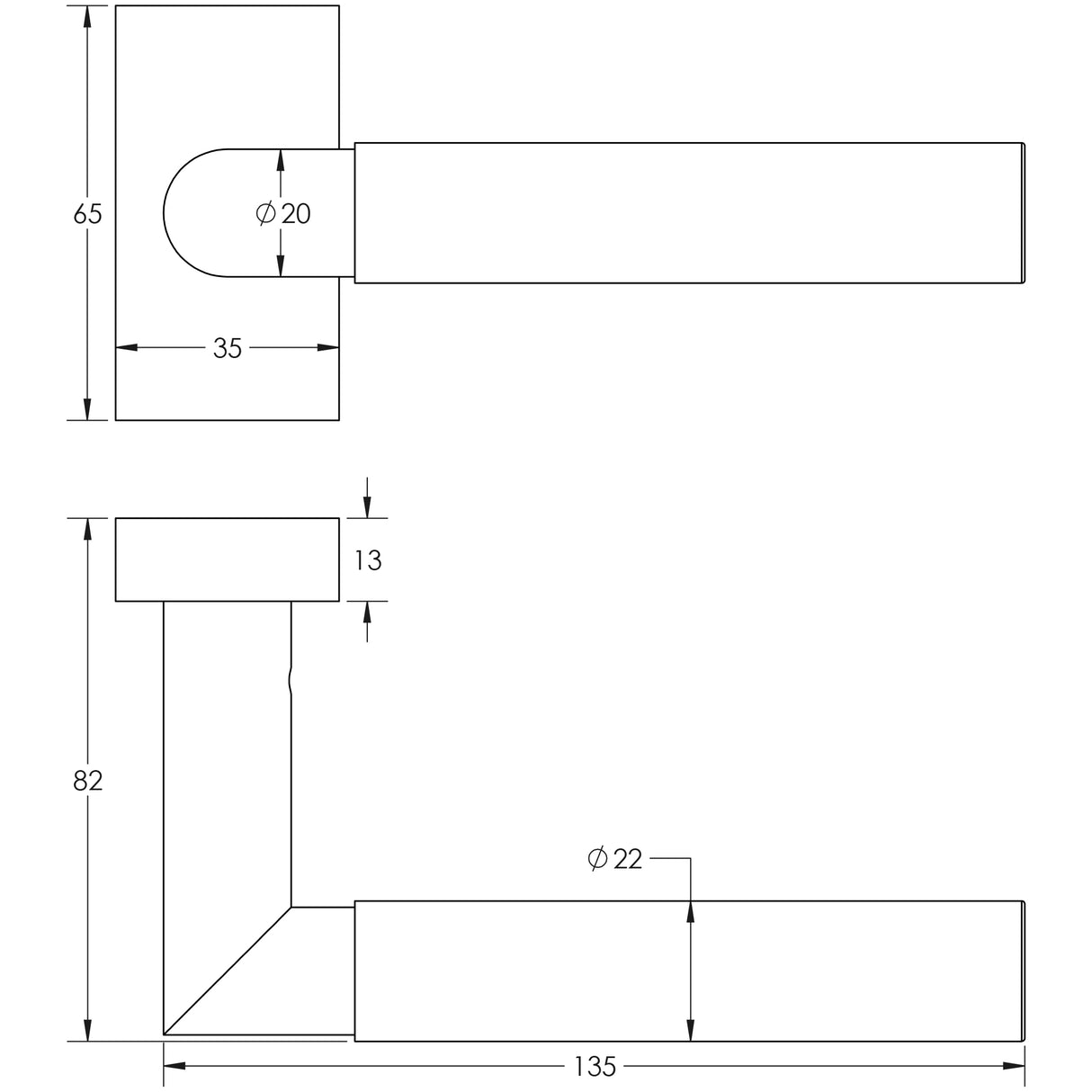Technical drawing of of CRES - CR-102 Black Multi Point Rectangular Rose Door Handle Sku. CR-102D4MB