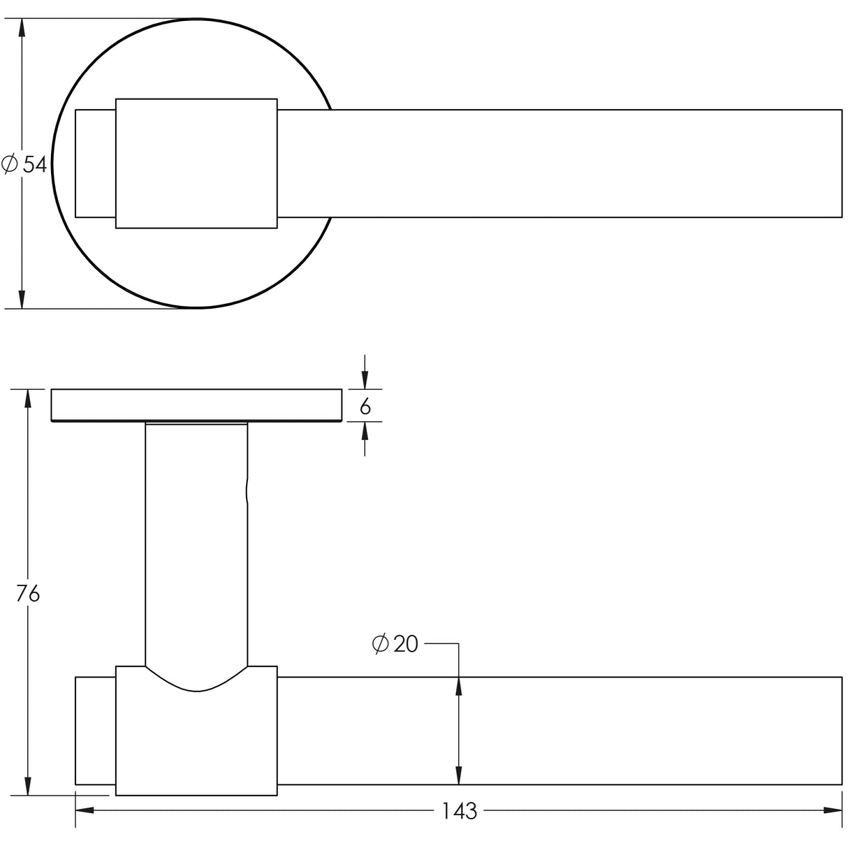 Technical drawing of of CRES - CR-103 Satin Stainless Steel Sprung Round Rose Door Handle Sku. CR-103A1SSS