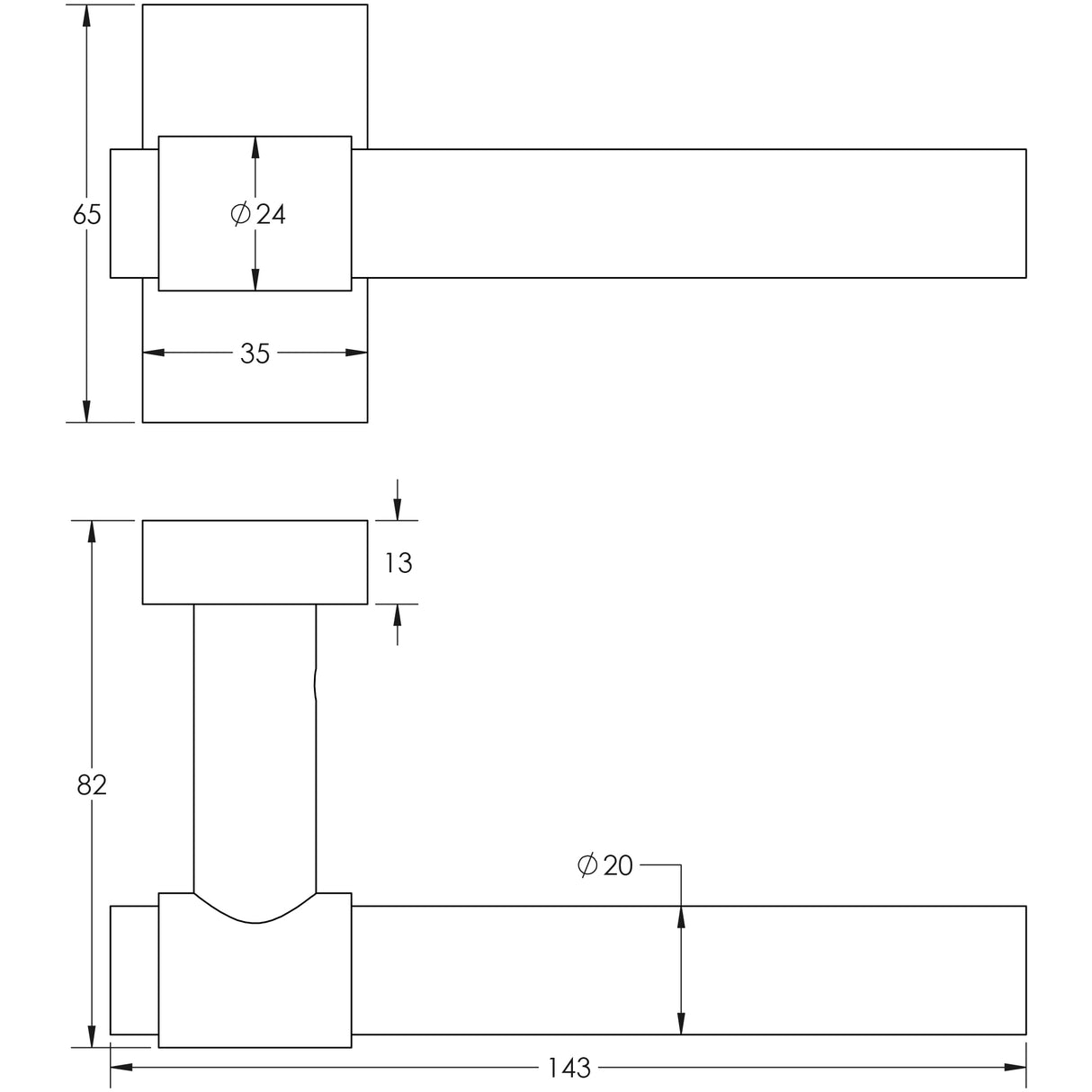 Technical drawing of of CRES - CR-103 Satin Stainless Steel Multi Point Rectangular Rose Door Handle Sku. CR-103D4SSS