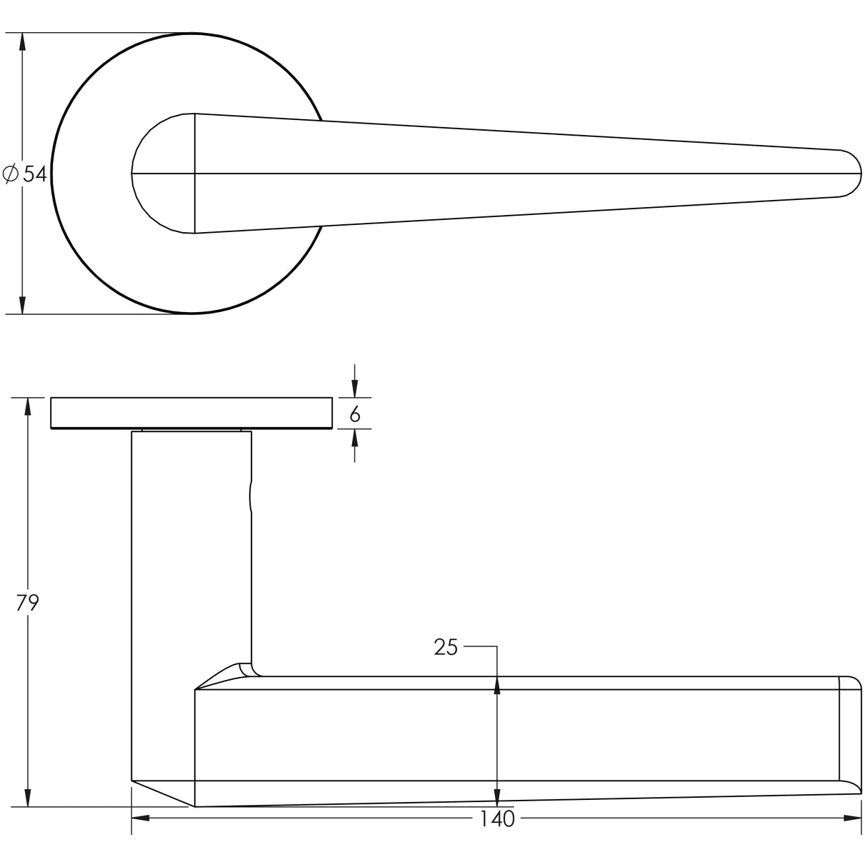 Technical drawing of of CRES - CR-107 Satin Brass Unsprung Round Rose Door Handle Sku. CR-107A2SB