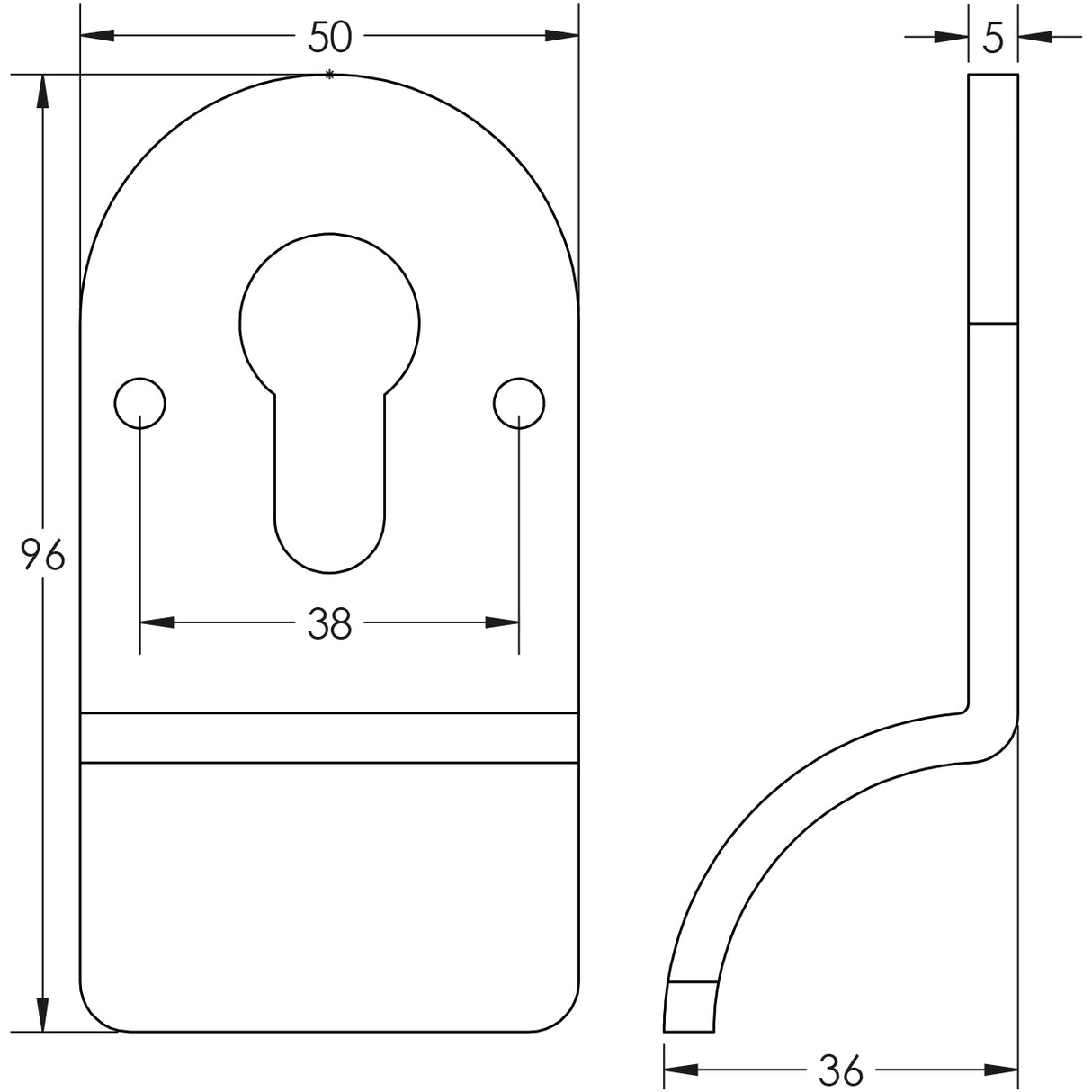 Technical drawing of of CRES - Cylinder Pull Face Fixed Black Sku. CRES1601MB