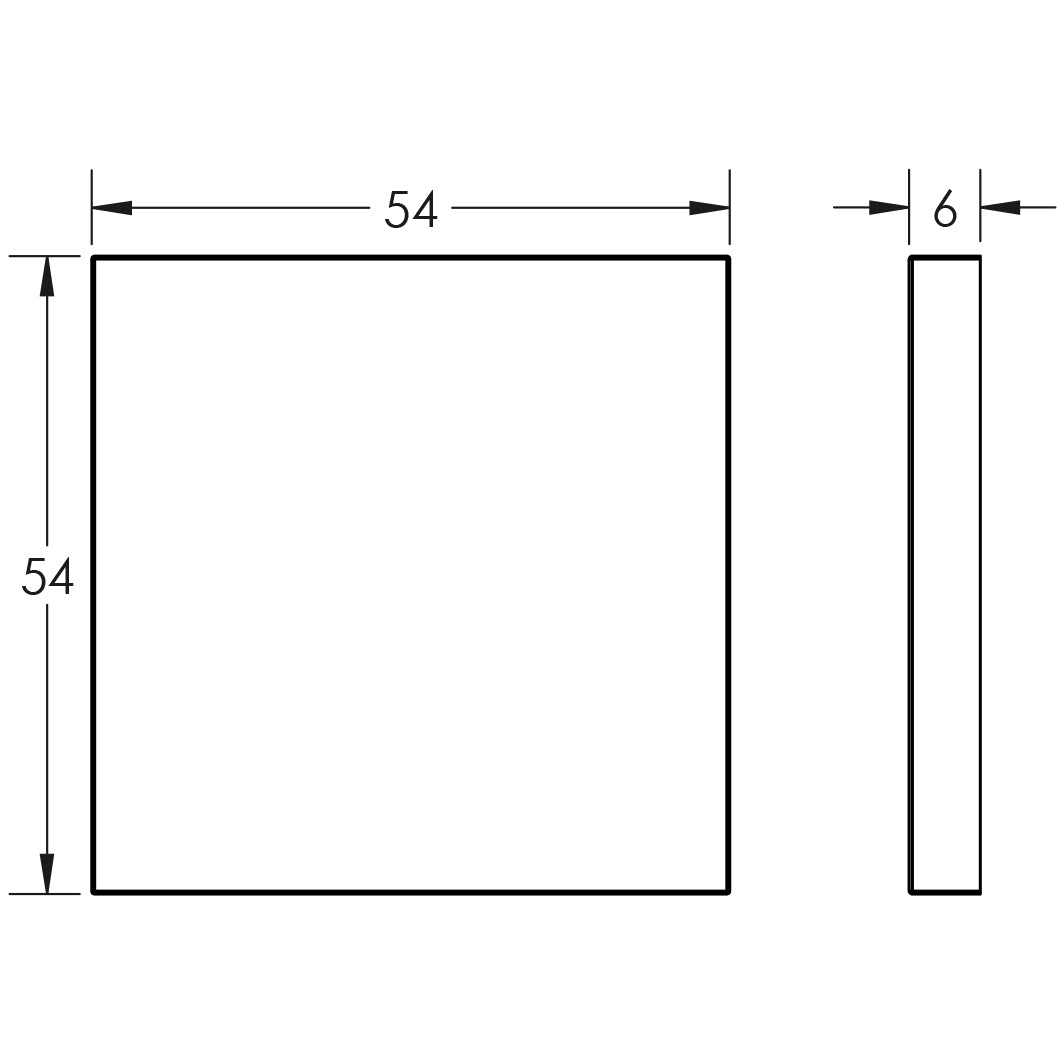 Technical drawing of of CRES - CR-N10 Black Blank Square Rose Escutcheon Cover Sku. CR-O10MB