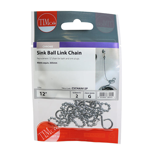 This is an image of Timco - Ball Link Chains - Sink - Chrome 12" - (2 PCS TIMpac) CSCHAIN12P