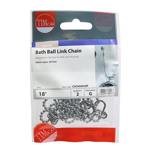 This is an image of Timco - Ball Link Chains - Bath - Chrome 18" - (2 PCS TIMpac) CSCHAIN18P