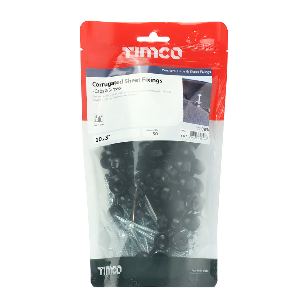 This is an image of Timco - Corrugated Sheet Fixings - Black 10 x 3" - (50 PCS TIMbag) CSFB
