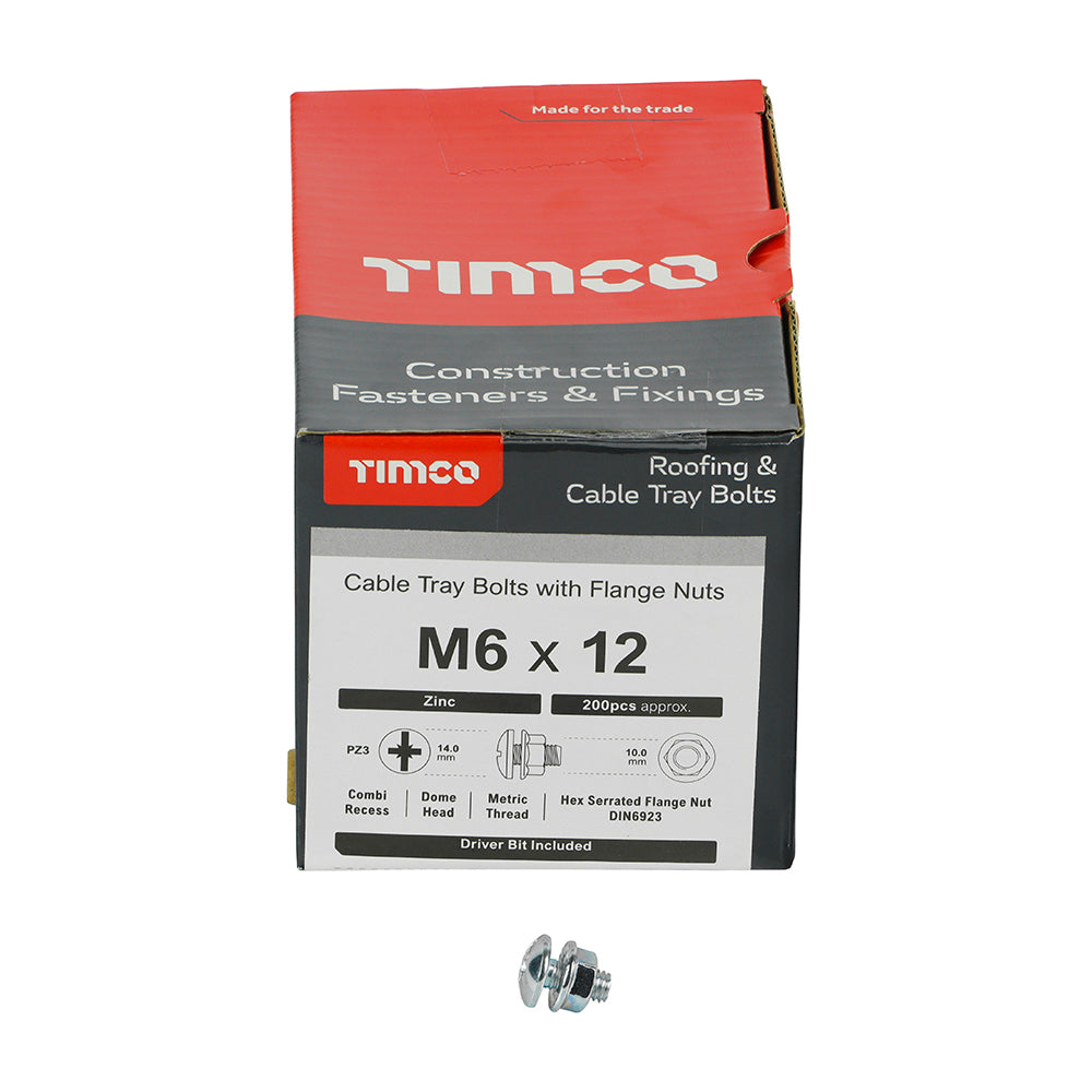 This is an image of Timco - Cable Tray Bolts with Flange Nuts - Zinc M6 x 12mm - (200 PCS Box) CTB612