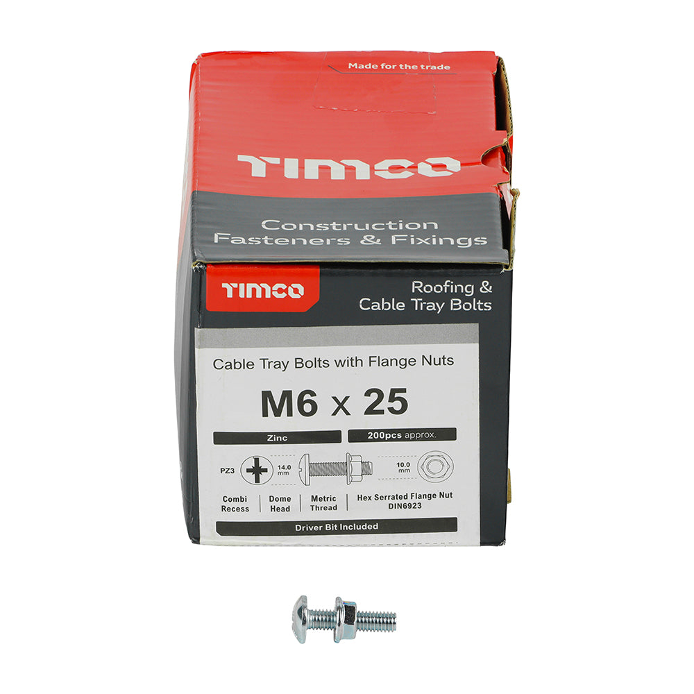 This is an image of Timco - Cable Tray Bolts with Flange Nuts - Zinc M6 x 25mm - (200 PCS Box) CTB625