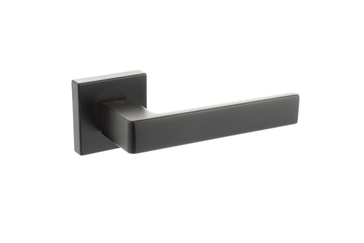 Quality image of CleanTouch Anti-Bac Forme Asti Lever Door Handle on Minimal Square Rose - Matt Black | Sku. ctfms254mb | available from Trade Door Handles.