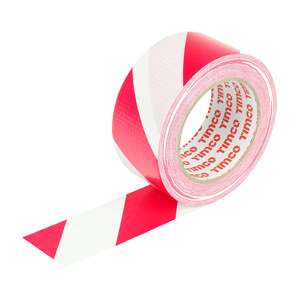 This is an image of Timco - Hazard Warning Cloth Tape - Red and White 33m x 50mm (1 Each Roll) PCSCTHAZRW