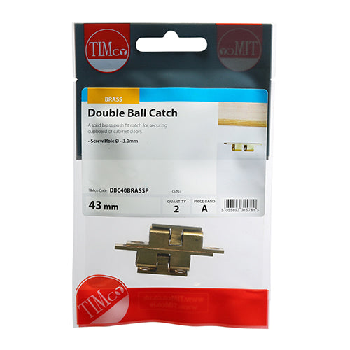This is an image of Timco - Double Ball Catches - Electro Brass 43mm - (2 PCS TIMpac) DBC40BRASSP