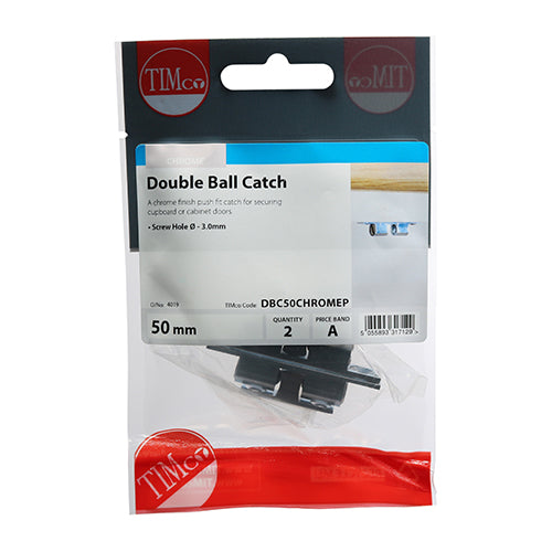 This is an image of Timco - Double Ball Catches - Chrome 50mm - (2 PCS TIMpac) DBC50CHROMEP
